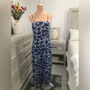 Lulu's Blue and White Patterned Jumpsuit